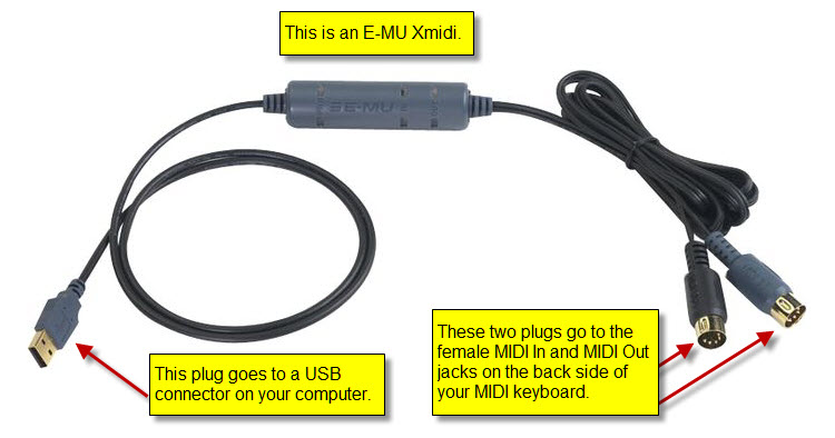 MIDI cable interface for computer E-MU Xmidi
